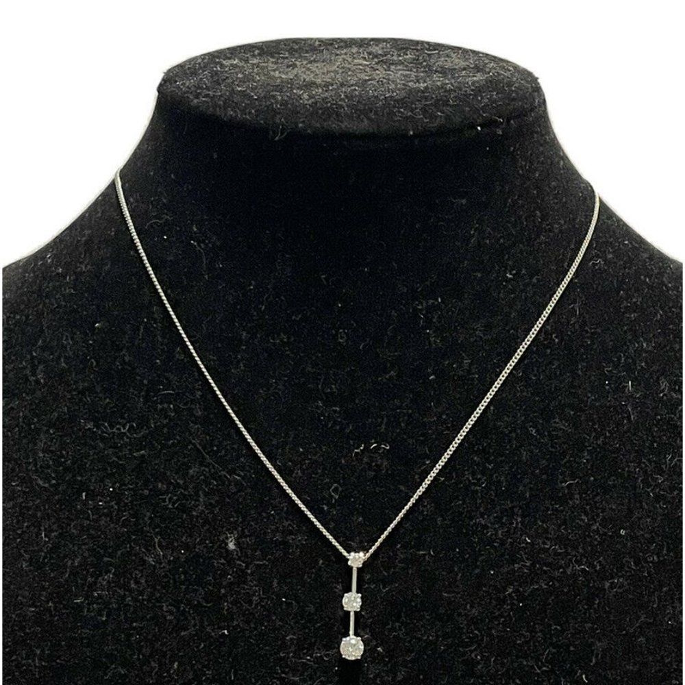 18” monet dangle graduated pendant necklace silver tone 3 Rhinestones Dainty